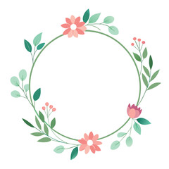 Watercolor pink floral wreath with golden circle