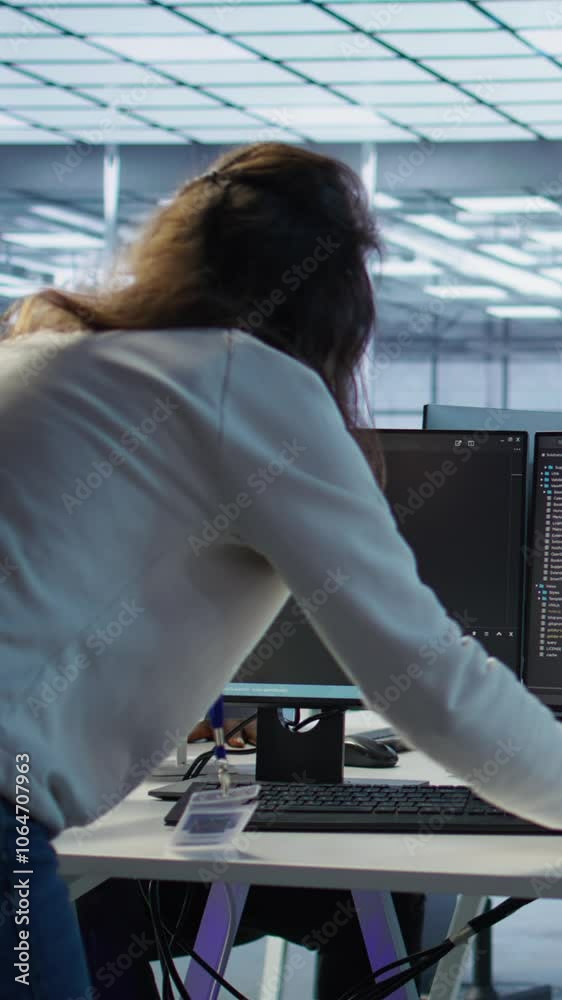 Poster admin panicking after computer crash affecting server room ai workloads, spamming keyboard keys. art