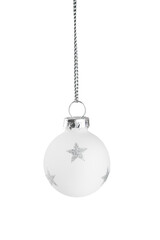 White glittering Christmas ornaments ball with silver stars isolated on white background with clipping path. Design element.