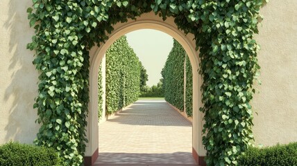 Charming decorative archway adorned with hanging greenery for a whimsical outdoor setting.