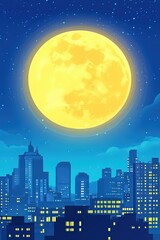 Naklejka premium Abstract Supermoon Over Geometric Cityscape at Night