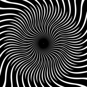 Geometric hypnotic spiral, concentric hypno circle. Radial hypnotic twist motion background, concentric hypnosis vector whirlpool pattern or circular magic spiral. Geometric psychedelic swirl