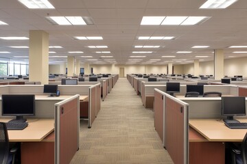 Spacious open-plan office with organized workstations