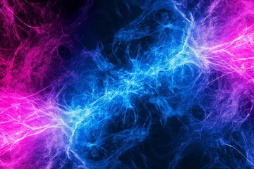 Fototapeta premium Vibrant abstract texture featuring swirling neon blue and pink electric smoke patterns against a dark background, creating a dynamic, futuristic energy effect