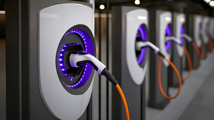 Electric vehicle charging station interior with sleek modern features representing innovation in eco-friendly infrastructure