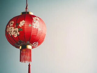Obraz premium Red Chinese Lantern with Floral Design and Tassels