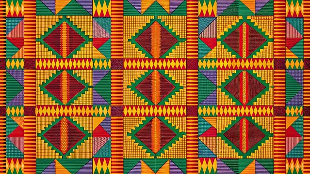 High angle view of colorful kente cloth in a geometric pattern, kente cloth, Ghana, traditional, African, fabric, colorful