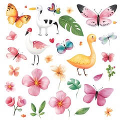 Obraz premium Colorful butterflies and birds enrich nature's beauty