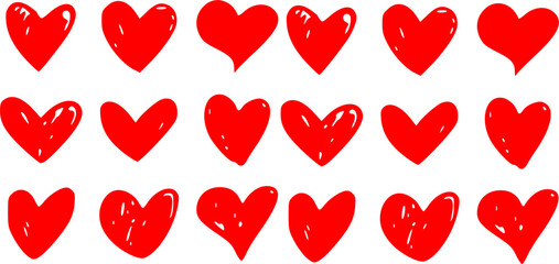 18 Doodle hearts, hand drawn love heart collection.