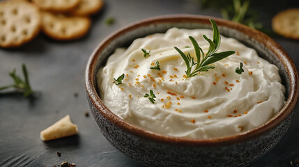 Golden crackers and creamy cheese a casual light snack