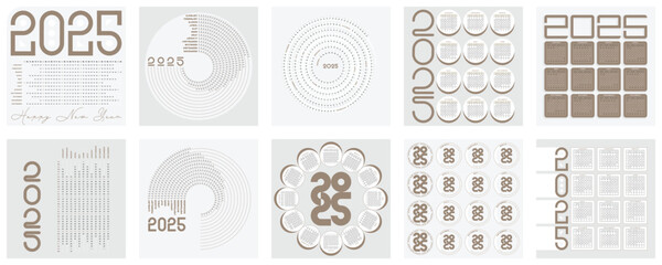 A collection of 2025 calendars with unique and diverse styles. Set of 2025 calendars creative design, Mega collection 2025 new year cards