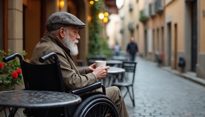 Senior Citizen Contemplative Moment Cafe Setting