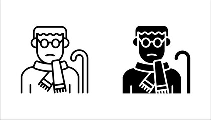 Male pensioner linear icon set. Senile man. Old age. vector illustration on white background