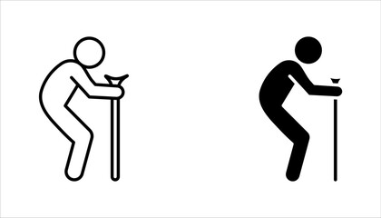 Male pensioner linear icon set. Senile man. Old age. vector illustration on white background