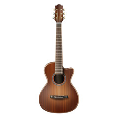 Obraz premium Guitar, brown with strings and visible fretboard isolated on a transparent background
