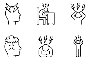 Emotional stress linear icons set. depression symbol vector illustration on white background