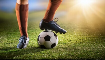 Football, soccer boots and a football, soccer ball on the grass