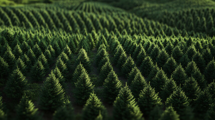 A Christmas tree farm with rows of lush green fir trees ready for the holiday season.