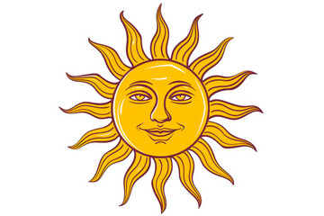 Sun Cartoon Illustration. Sun Symbol Face on White Background. Generative AI