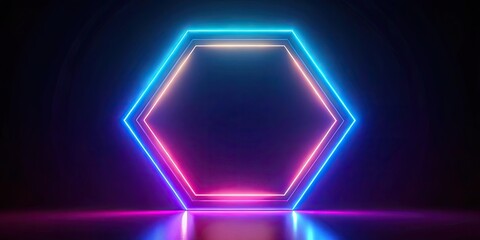 Dynamic neon octagon frame with rotating light effect on a simple dark backdrop, neon, octagon, frame, rotating, light