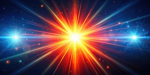 Naklejka premium Colorful glow light flare sparks texture with red orange rays on dark blue abstract overlay, colorful, glow, light, flare, sparks