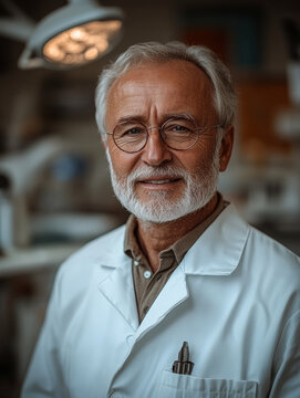 Senior Male Doctor in Lab Coat Smiling
