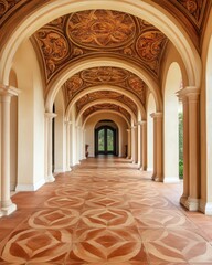Fototapeta premium Elaborate archway featuring a stunningly painted ceiling, showcasing intricate artistic details and vibrant colors.