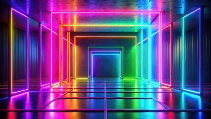 Fototapeta premium Vibrant and abstract geometric art with neon bright lights and colorful pop , abstract, geometric, art, colorful, neon