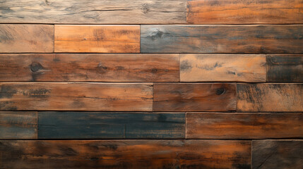 Horizontal wooden planks with varying shades of brown and subtle orange hues, showing natural wood grain and knots, arranged in a seamless pattern.