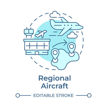 Regional aircraft soft blue concept icon. Aviation services, Travelling business, commerce. Round shape line illustration. Abstract idea. Graphic design. Easy to use in infographic, presentation