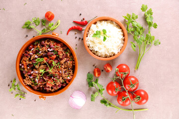 Homemade chili with beans and rice