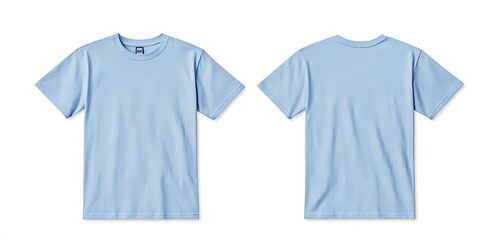 Light Blue T-Shirt Mockup Front and Back View on White Background