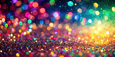 Naklejka premium Colorful sparkles floating in air with bokeh light effects and depth of field