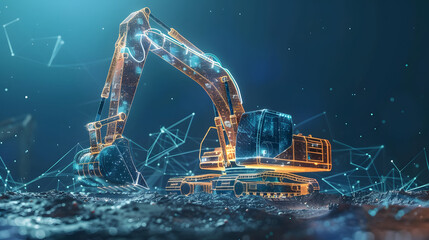 conceptual representation of the industry of the future, construction using technology without the use of man, an excavator based on artificial intelligence