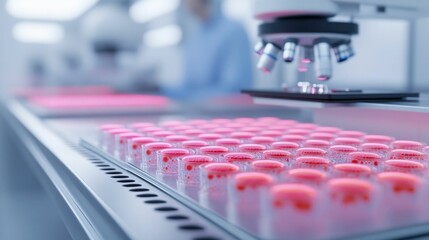 Automated In Vitro Drug Testing Setup Featuring Cultured Human Cells in Multi Well Plates Analyzed by Advanced Microscopes and Holographic Visualization of Cellular Activity for Scientific Research