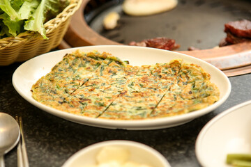 Korean food. pan fried vegetable pancake