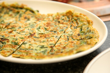Korean food. pan fried vegetable pancake