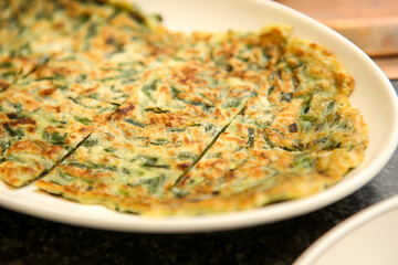 Korean food. pan fried vegetable pancake