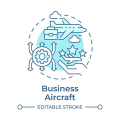 Business aircraft soft blue concept icon. Private jet, luxury service. Commercial airplane. Round shape line illustration. Abstract idea. Graphic design. Easy to use in infographic, presentation