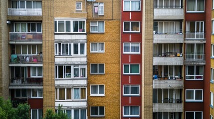 Obraz premium A crowded apartment complex with small cramped living spaces showing housing scarcity