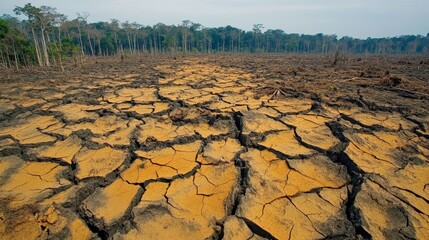 Fototapeta premium A cracked barren landscape where a forest once stood highlighting the consequences of deforestation