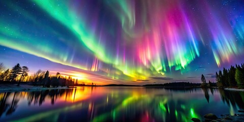 Obraz premium Majestic display of colorful northern lights in the night sky , Aurora Borealis, mystical, magical