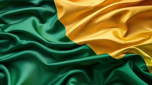 Elegant green and yellow satin fabric forming a beautiful abstract background, perfect for brazil independence day celebrations