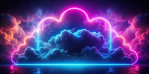 Abstract neon background with glowing stormy cloud illuminated by bright light ,  rendering, weather phenomenon, illuminated