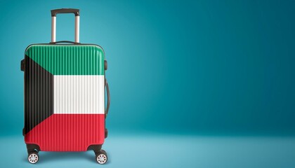 クウェートの国旗のスーツケース。(Kuwait flag on a stylish suitcase and copy space.)
