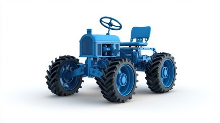 Obraz premium Blue Vintage Tractor on White Background