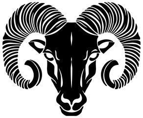 black silhouette of a ram or capricorn head without background