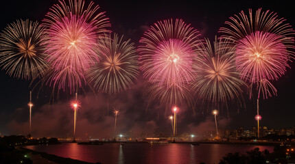 Vibrant 2025 New Year Celebrations with Fireworks and Festive Crowds in Stunning Cityscape