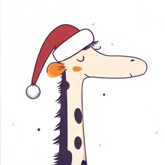 Festive Giraffe Wearing Santa Hat - Cute Cartoon Illustration for Holiday Season