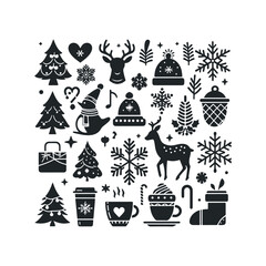 A set of Christmas and winter ornament elements vector illustration